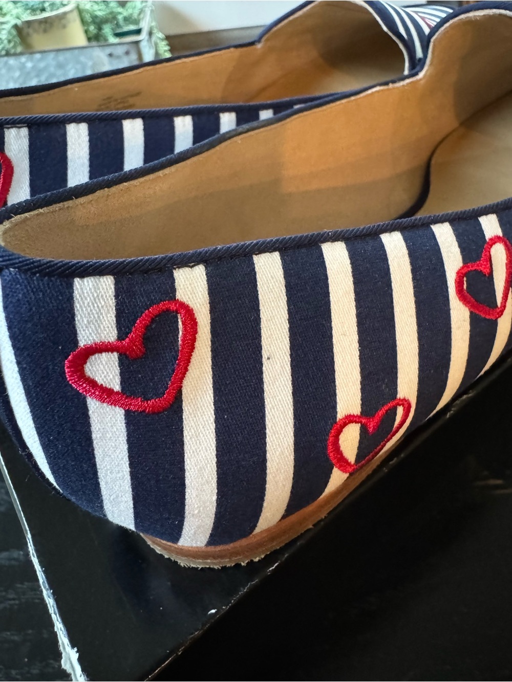 Talbots Navy & White Striped Loafers with Red Heart Accents 10 - Picture 8 of 8